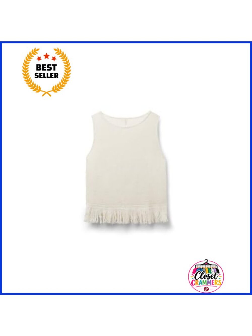 Cotton Mesh Sleeveless Crew Neck Top Fringe Edge Casual Minimalist